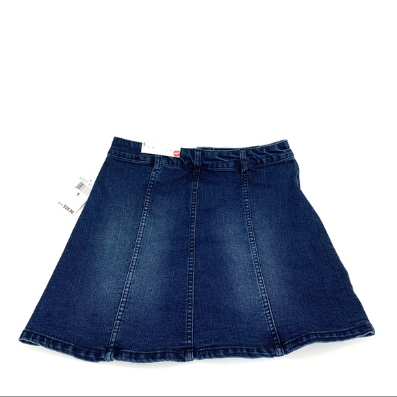 Hot Kiss Exposed Button Fly Fitted Mini Skirt Dark Faded Washed New Nwt Size 5 - Picture 2 of 15